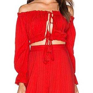 Sexy red cropped lace up front top!!